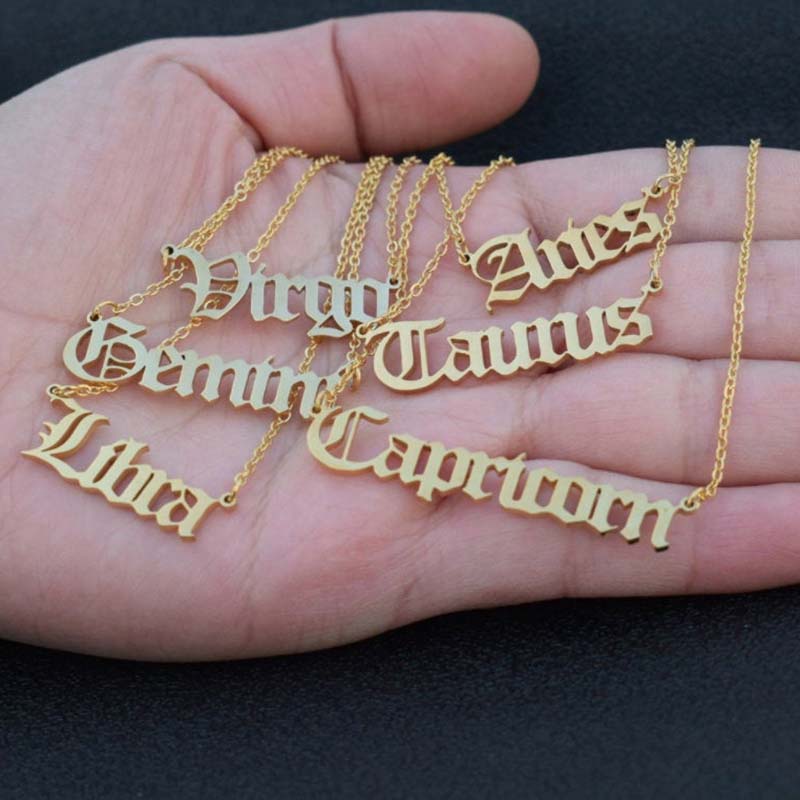 

12 Constellation Pendant Necklace Astrology Necklace Horoscope Stainless Steel Zodiac Birthday Jewelry