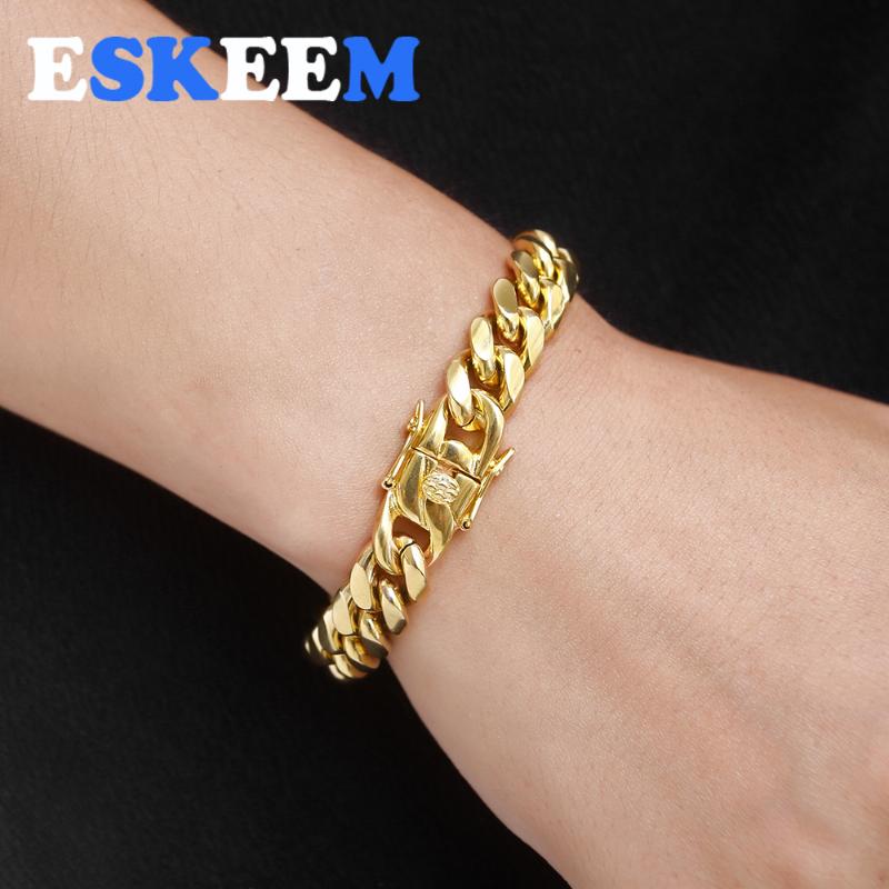 

Charm Bracelets Eskeem Hiphop Jewelry Chunky Stainless Steel Material Classsic Miami Cuban Link Bracelet For Unisex