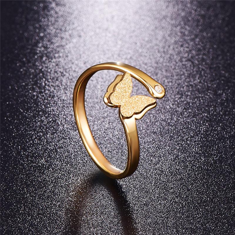 

Martick Scrub Butterfly Ring 316L Stainless Steel Gold Animal Opening Ring With Crystal Fashion Jewelry For Women R24