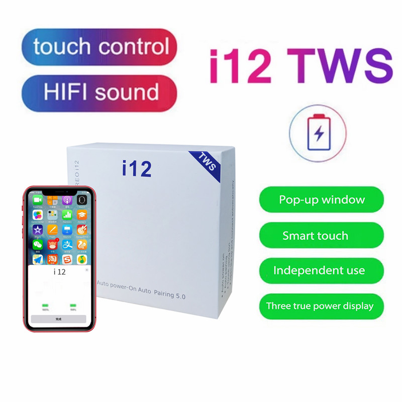 

i12 tws Bluetooth 5.0 Earphone Headphones sport Wireless Earbuds Pop up window earpiece Headset with package, Yellow