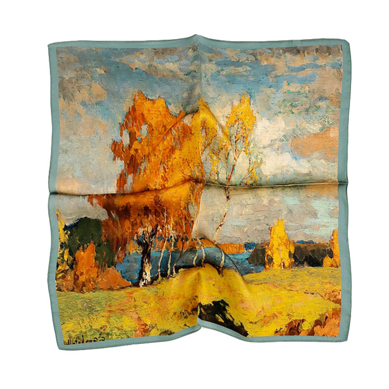 

2020 New Women Silk Scarf Square Foulard Lady's Neck Autumn oil painting Scarves Design Head Kerchief Fashion Girl Hair Scarfs