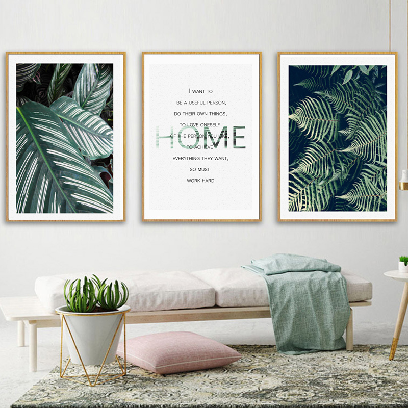 

SURELIFE Nordic Tropical Green Leaves Life Quote Wall Art Prints Canvas Paintings Pictures Poster Living Room Home Decorative