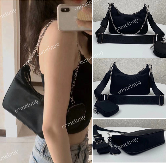 

Wholesale women's nylon straps crossbody bag 3 pieces set underarm messenger bag hob0 handbag with small bag chain waist purse Mix colors, Shopping bag gift