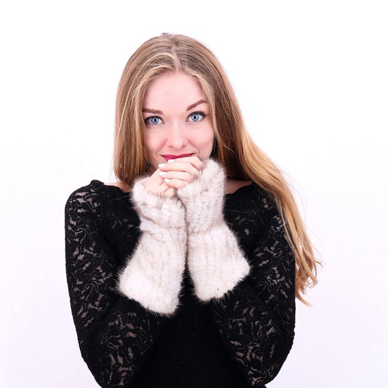 

Winter gloves for women high Real Fur Mink Gloves 2020 New Women 20CM Genuine Glove Knitted Fingerless mz035
