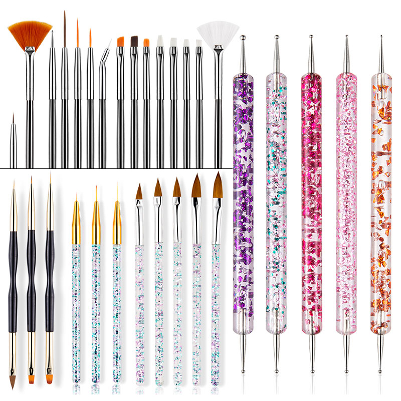 

Nail Art Brush Design Tips Painting Drawing Carving Dotting Pen Builder Flat Fan Liner Acrylic Gel UV Polish Tool Manicure 13 styles