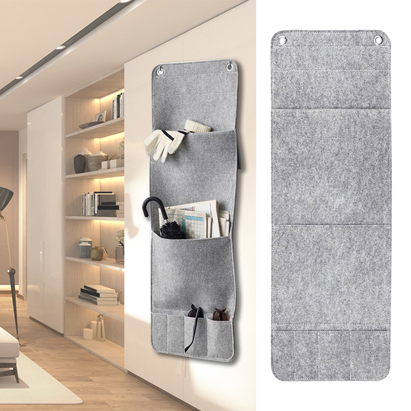

Gray Wall Hanging Style Felt Storage Hanging Bags 6 Pockets Wall Mounted Wardrobe Hang Bags Pouch Cosmetic Toys Organizer, Dark gray