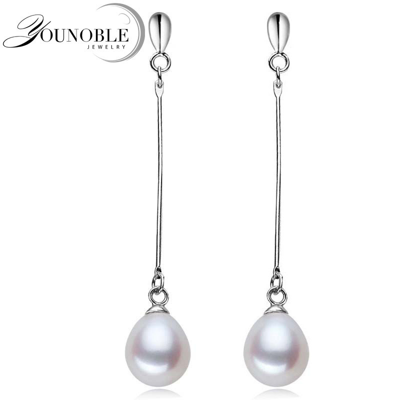 

Real 925 sterling silver earrings freshwater long pearl earrings for women,natural pearl earring drop girlfriend best gift white