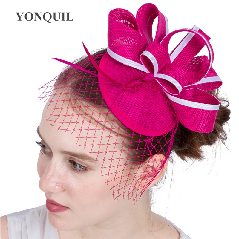 

Hot pink or 18 colors Hair fascinators for elegant ladies women headband races church hat wedding veils fascinator hat base in summer SYF151
