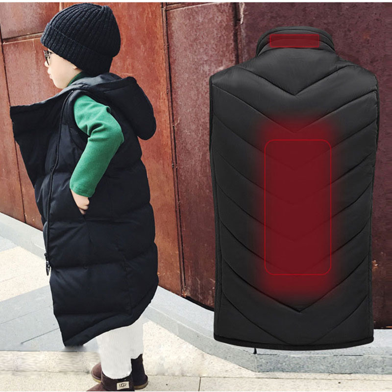 

Children's Heated Jacket Winter Jacket USB Charging Teenagers Heated Vest Warm Running Outdoor Wear Safety Intelligent Keep Warm, Black
