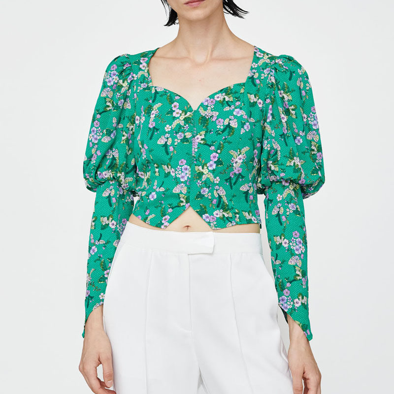 

Summer 2020 casual printing women tops dot women shirts green clothing long sleeve blouse