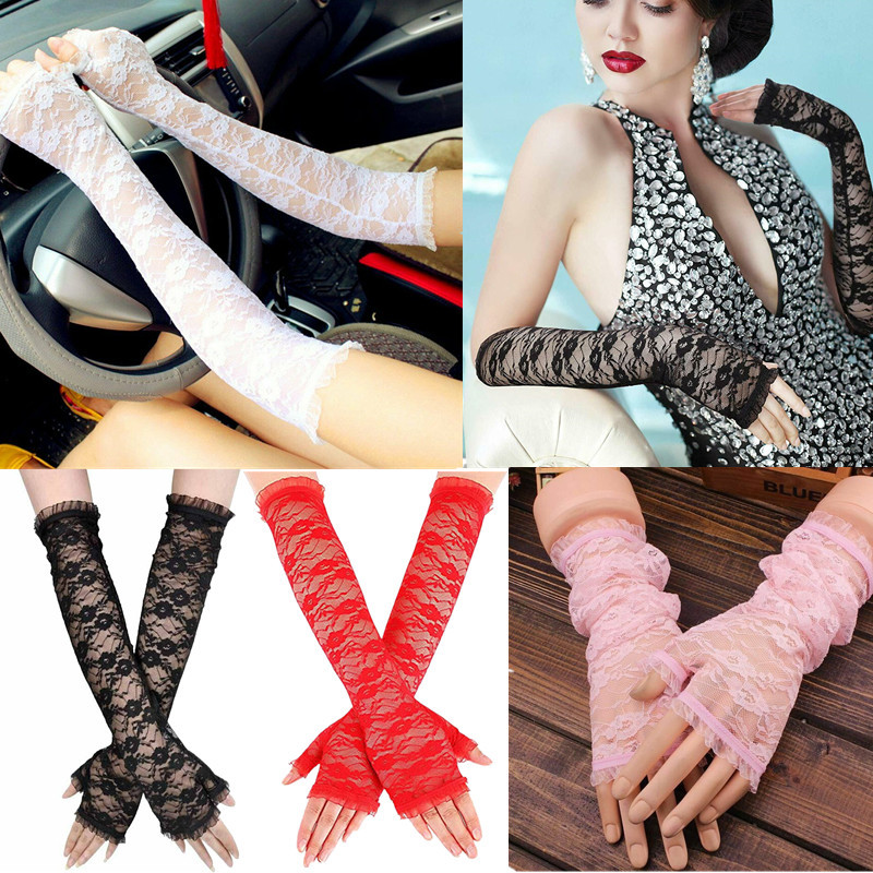 

Women Long Lace Fingerless Gloves Sun Protection Driving Gloves Accessories Mittens Sexy Lady Girl Lace Party Costumes