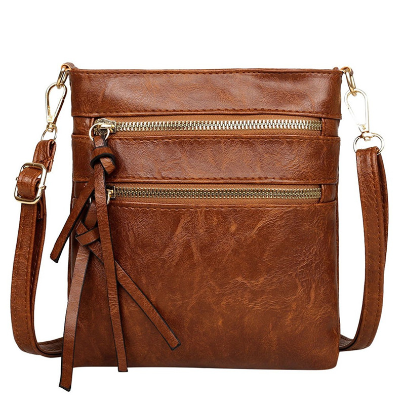 

2020 Women Retro Leather Messenger Bags Zipper Solid Color Luxury Shoulder Bag Bolso de mujer de moda, Black