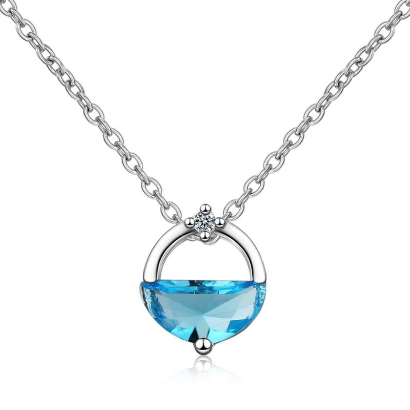 

Blue Bling Cubic Zirconia Crystal 925 Sterling Silver Pendant Necklace For Women Korean Dainty Women's Jewelry Fashion Chain