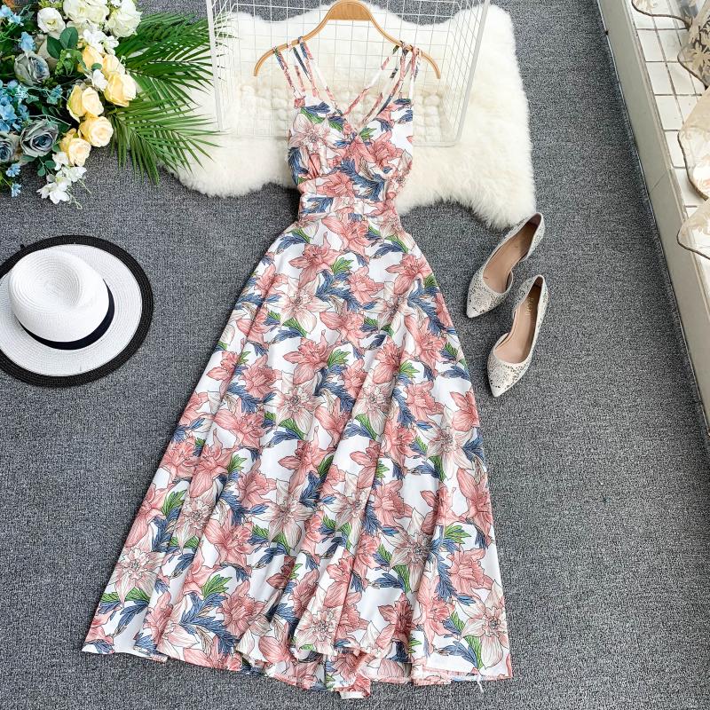 

Bohemian Beach Style Summer Dress Women Back Hollow Out Print A-line Long Dresses 2020 Sexy High Waist Dress, Black