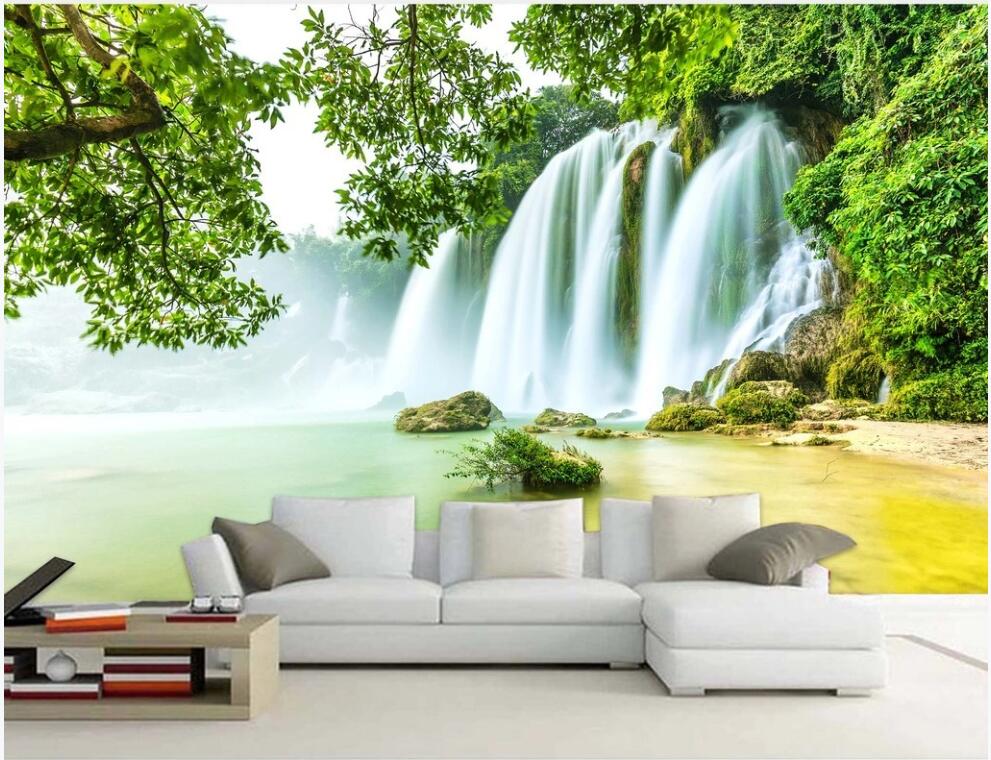 

custom photo mural wallpaper 3d Green forest waterfall scenery living room home decor 3d wall muals wall paper for walls 3 d, Non-woven wallpaper