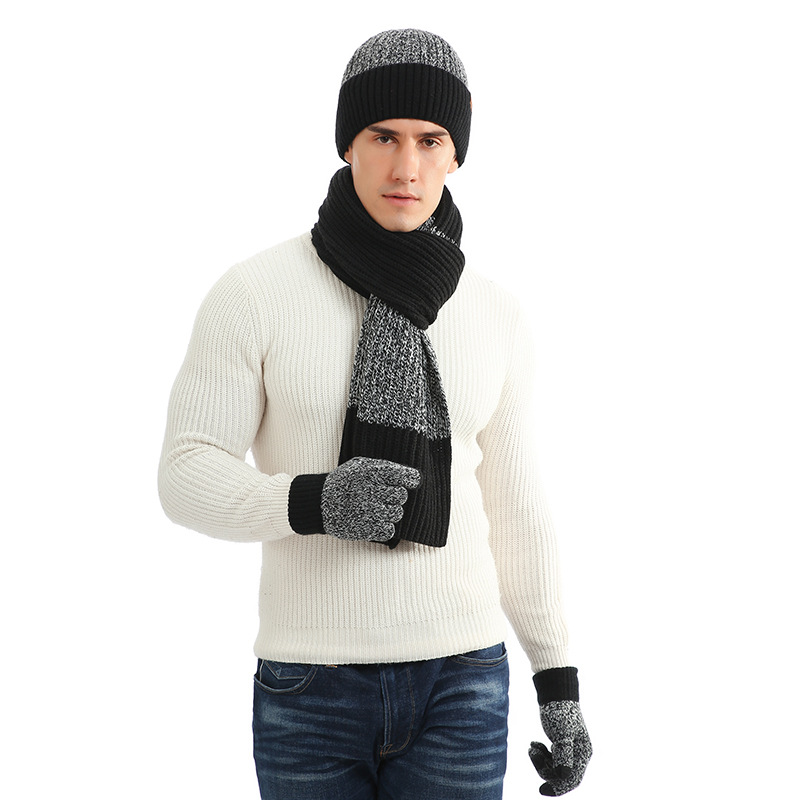 

Autumn and winter thick woolen men hat warm suit new men and women hats scarves gloves three-piece gift for