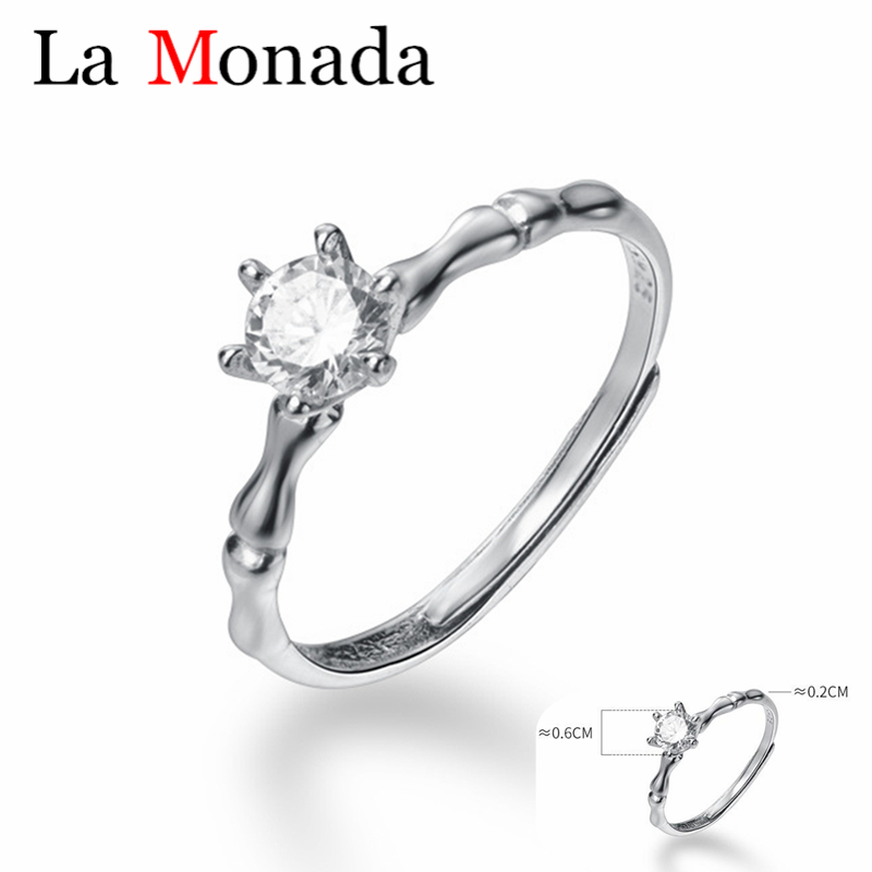 

925 Sterling Silver Minimalist Bamboo knot Zircon Resizable Ring For Fashion Women Girl Fine Jewelry 2020 Accessories Gift