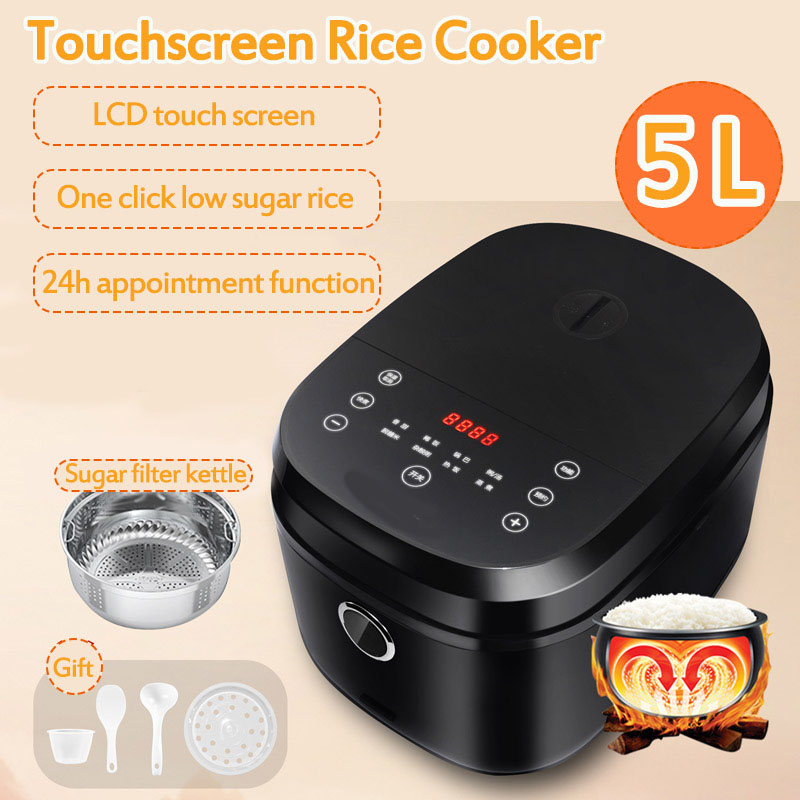 

5L Electric Rice Cooker Kitchen Large Capacity Rice Cook Machine Intelligent Appointment LED Display Cooker with Sugar Filter