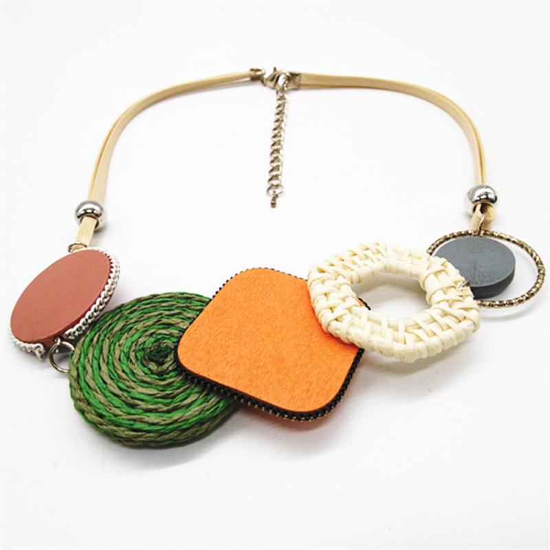 

Orange Geometric Trendy Neon Summer Fashion Long Vintage Pendant Leather Choker Statement Necklace Women Sweater Chain Jewelry