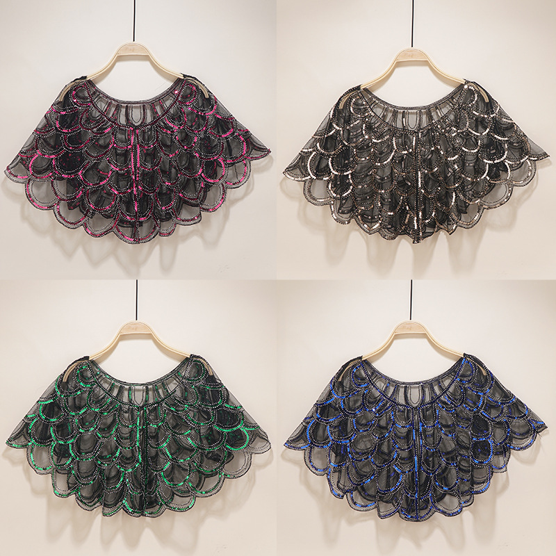 

Scarves 2021 Women's Fashion Retro Dress Shawl Sequined Evening Banquet Mesh Cardigan Prom Stage Performance