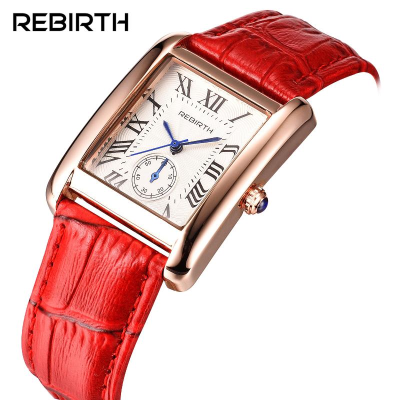 

Wristwatches 2021 REBIRTH Luxury Women Quartz Watch Dress Fashion Casual Watches Roman Numerals Bracelets Square Lady, Silver black