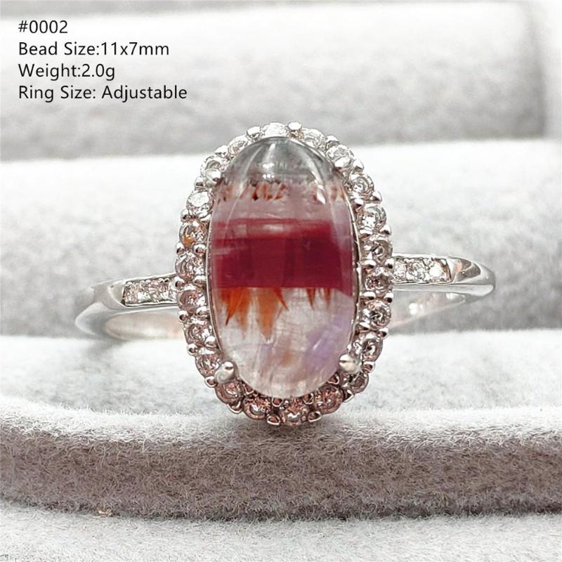 

Natural Auralite 23 Cacoxenite Purple Red Adjustable Size Ring Rutilated 925 Sterling Silver Oval Beads Rare Stone Bead