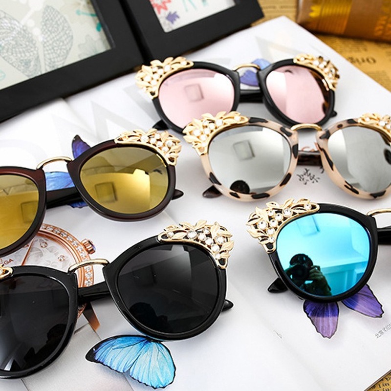

Fashion Luxury Rhinestone Sunglasses Women Brand Designer Cat Eye Sun Glasses Round Lens Eyeglasses Lentes De Sol Mujer Uv400