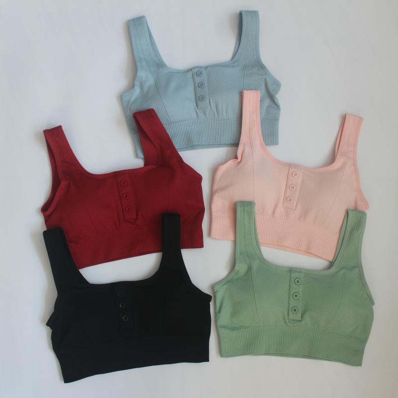 

2020 New Buttons Seamless Yoga Bra Padded Push Up Sports Top Women Fitness Running Cropped Top Gym Brassiere Workout Active Wear, Red