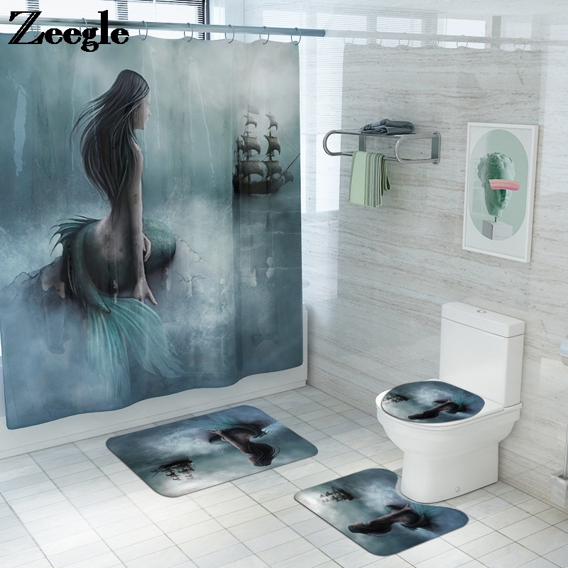 

Microfiber Bath Mat and Polyester Shower Curtain Toilet Floor Mat Bath Rugs Bathroom Home Decor Shower Room Floor Mats