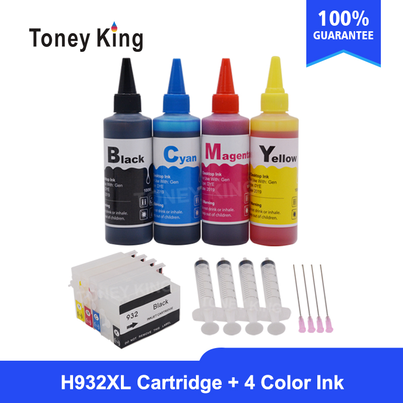 

Toney King 1Set Refillable Ink Cartridge for 932 932 933 + 1set 400ml Dye ink suit For Officejet 7110 7610 6600 6700