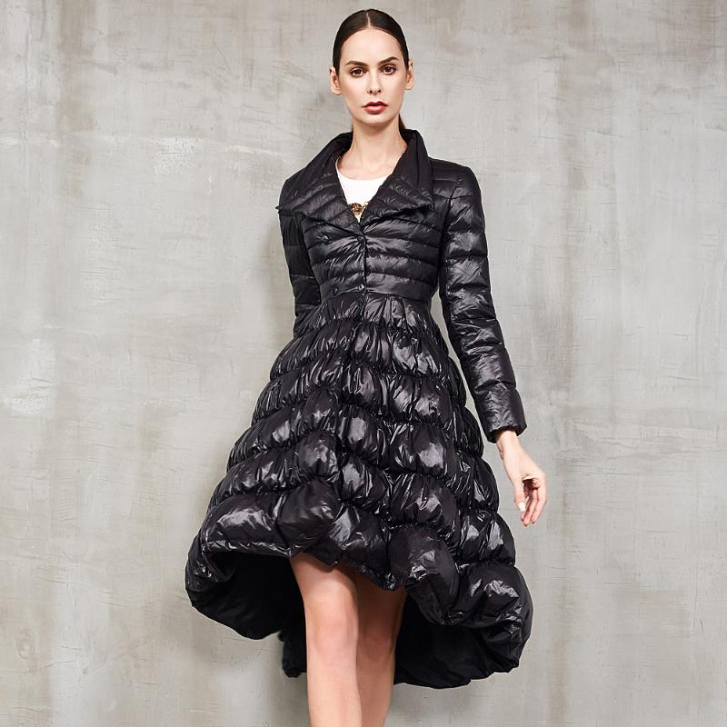 

Evafreedom women' winter jacket original ladies temperament big skirt down jacket short front and long back, Black