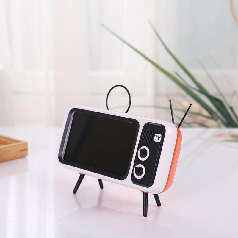 

3 in 1 Wireless Speaker Retro TV Mini Portable Bluetooth Bass Speaker Mobile Phone Holder Retro Photo Frame for Gift Blu