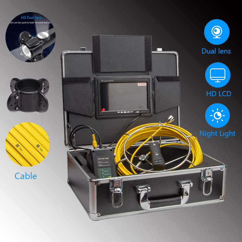 

42mm HD Dual Lens Pipeline Camera 7" TFT LCD Color Monitor Industrial Endoscope Inspection System 20m IP68 Waterproof