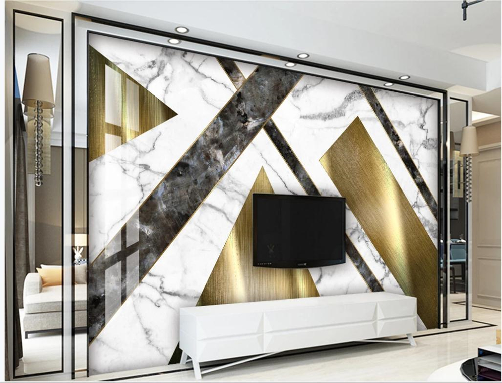 

Custom wallpaper for walls 3 d for living room Golden geometric wallpapers minimalist marble background wall, Gold