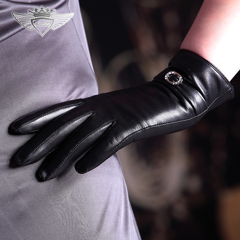 

KLSS Brand Genuine Leather Women Gloves Fashion Black Elegant Lady Sheepskin Gloves High Quality Goatskin Hot Sale 272
