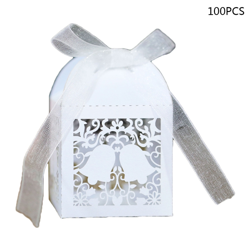 

100pcs Christmas Bell Hollow Favor Gift Candy Box Storage with Ribbon Wedding M68E