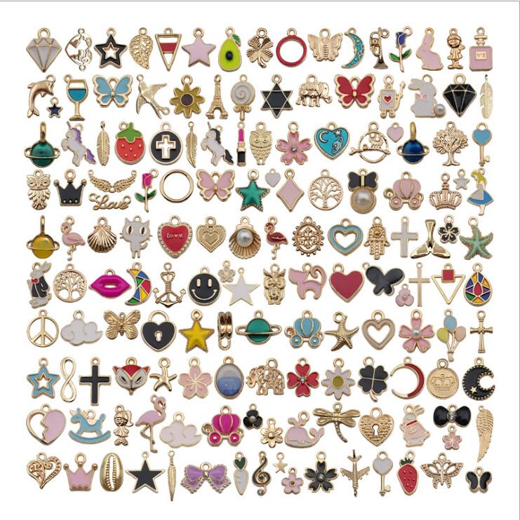 Mix 150pcs Jewelry Findings Bulk Oil Drip Handmade DIY Jewelry Accessories Charms Pendant fit Earring Bracelet Necklace Jewellery Make