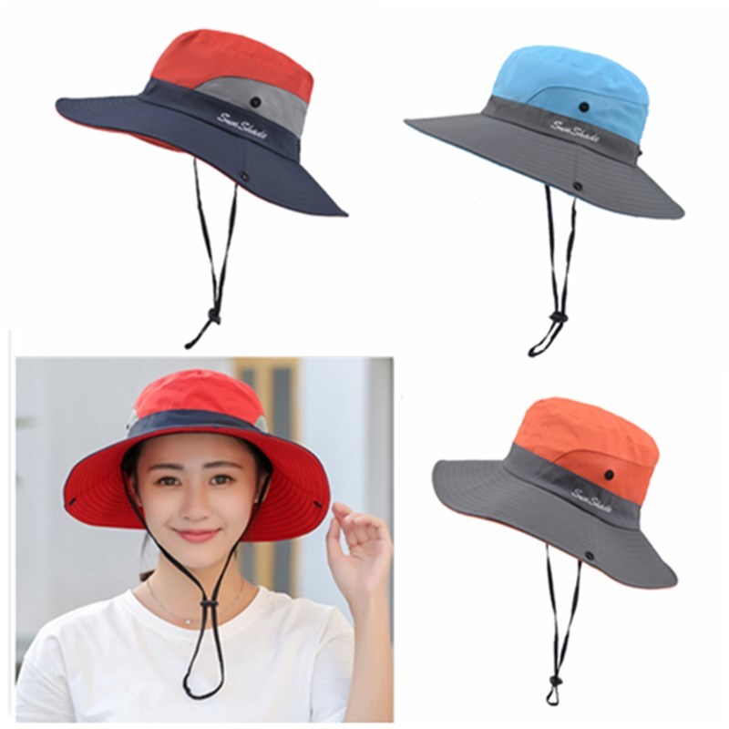 

Parent-child hiking fishing hat with sun protection and UV protection UPF 50+ outdoor beach breathable travel hat, Two-color adult-red