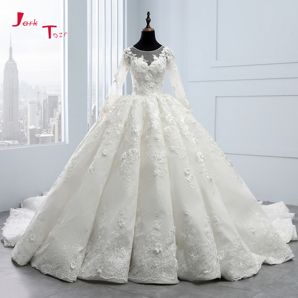 

2020 New Arrival Bruidsjurken Long Sleeve Ball Gown Wedding Dresses Robe de Mariee Princesse de Luxe 3D Flowers Hochzeit, Red