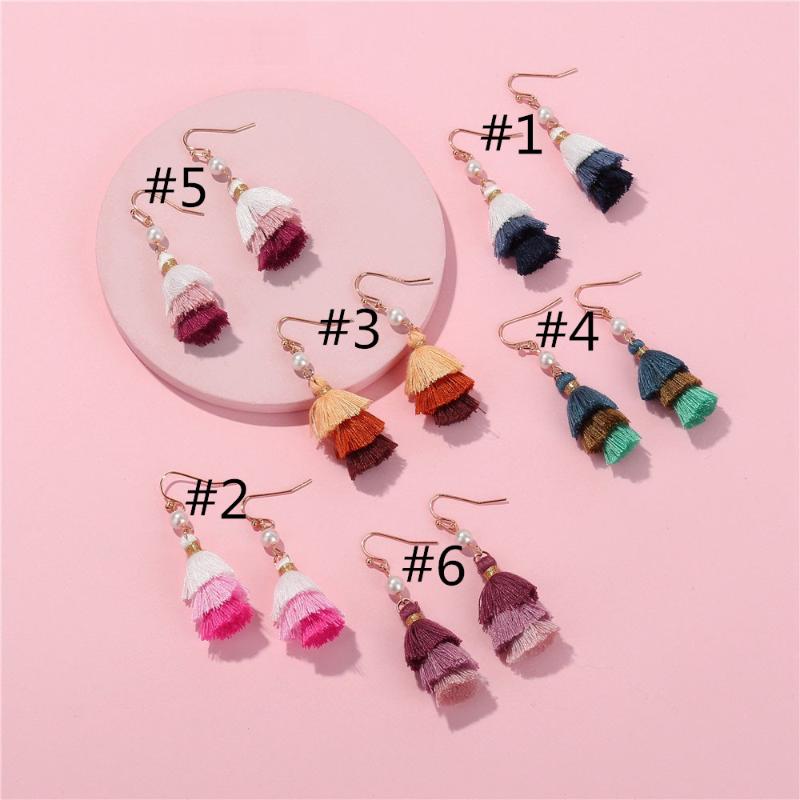 

Hoop & Huggie ZWPON Mini Small Tassel Drop Earrings Colorful Handmade 3 Tier Gradient Cotton For Woman Jewelry Wholesale