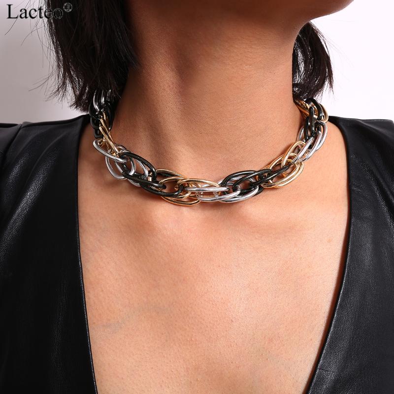 

Lacteo Punk Hip Hop Multi Layer Choker Necklace Women Fashion 3 Color Chunky Chain Charm Necklace Statement 2020 Female Jewelry