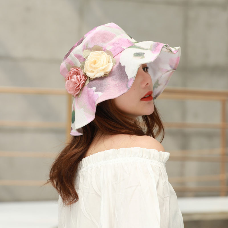 

Newly Women Sunshade Hat Scrawl Watercolour Print Flower Decor Adjustable Mesh Cap for Outdoor DOD886, Red