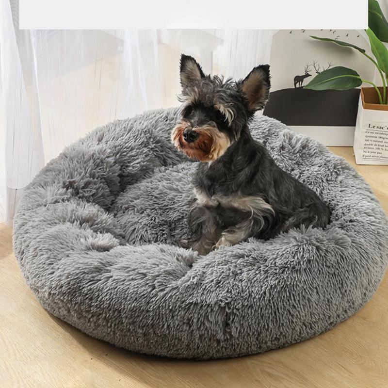 

Round Plush Dog Bed House Dog Mat Winter Warm Sleeping Cats Nest Soft Long Plush Basket Pet Cushion Cat Puppy Sofa Bed House, Gray