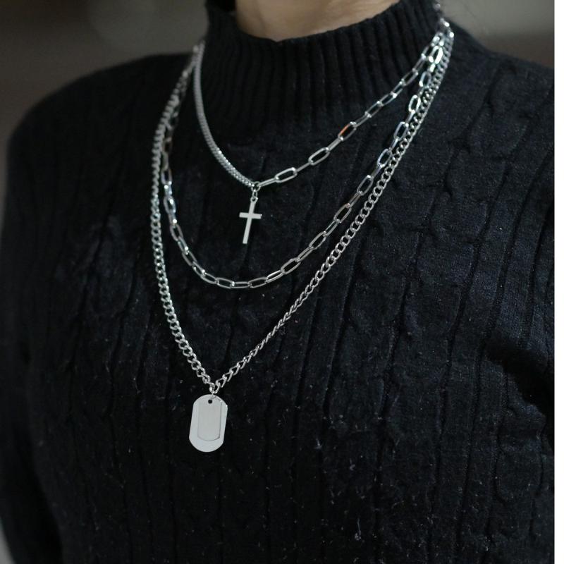 

Layered Silver Color Metal Chain Cross Necklace Women Men Choker Metal Padlock Hip Hop Chains Jewelry Aesthetic Accessory