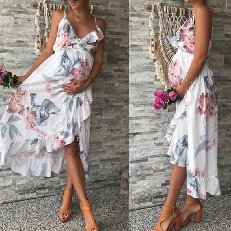 

Summer Women Maternity Dresses Pregnant Dresses Maternity Clothes Plus Size Pregnancy Dress Floral Backless Dress Beach Clothes, Ivory