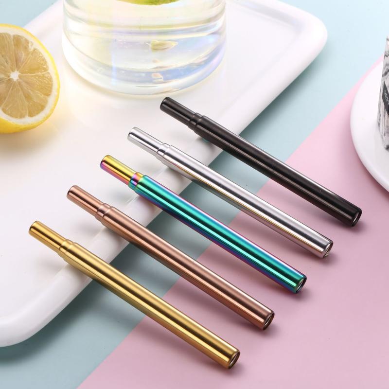 

5 Sets Stainless Steel Reusable Folding Straw 13-23.3CM Outdoor Portable Drinking Straws With Cleaning Brush Party