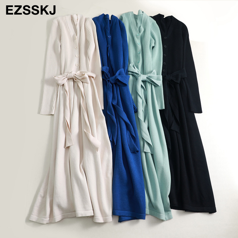 v neck maxi sweater dress