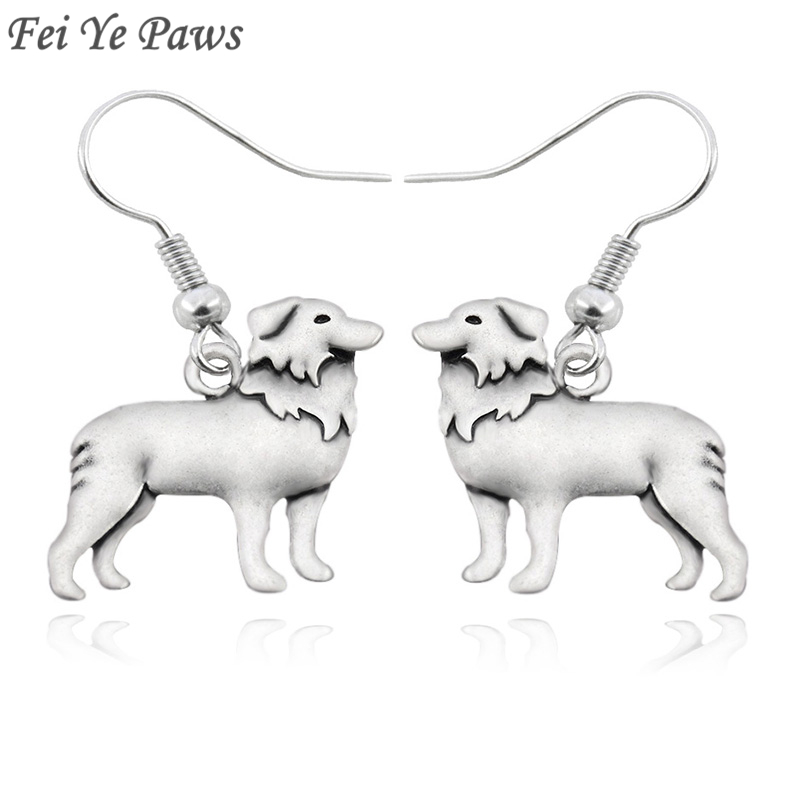 

Boho Antique Silver Color Border Collie Dog Drop Dangle Hook Earrings Brincos Unique long Big Funny Earrings For Women Jewelry