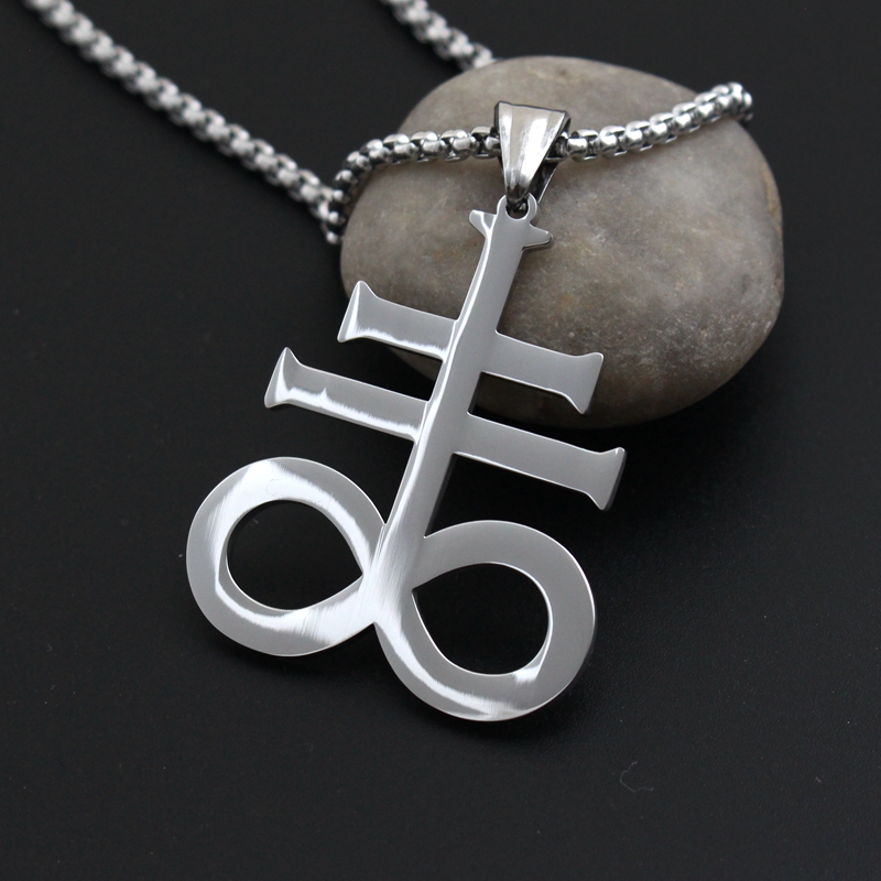 

Mens Stainless Steel Leviathan Cross Sulphur Pendant Necklace Satanic Inverted Crucifixo Collar With 24inch Chains