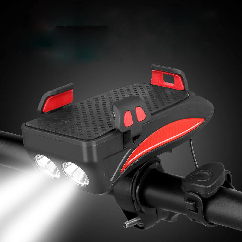 

4 In 1 Bike Front Light Phone Holder Handlebar Stand with Bike Bell Function Power Bank Bicycle Lamp for MTB